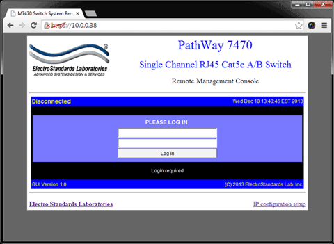 How to log into Remote Control GUI for Model 7470 RJ45 Cat5e A/B Switch
